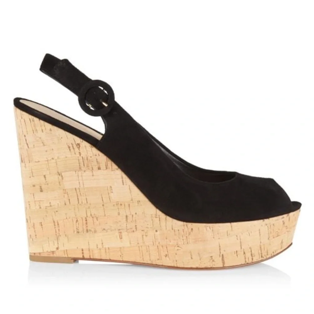NWT Veronica Beard Dali Suede Peep Toe Wedge Sandals Size 8.5